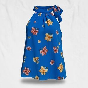 CeCe Blue Floral Halter Top